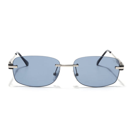 Rimless Sunglasses for Men & Women (Blue Lens | Silver Frame - MG7378)