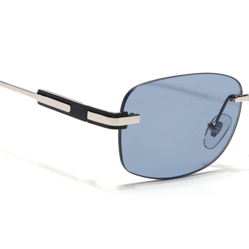 Rimless Sunglasses for Men & Women (Blue Lens | Silver Frame - MG7378)