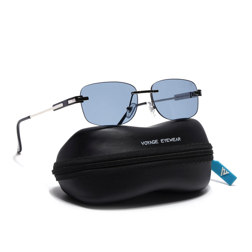 Rimless Sunglasses for Men & Women (Blue Lens | Silver Frame - MG7378)