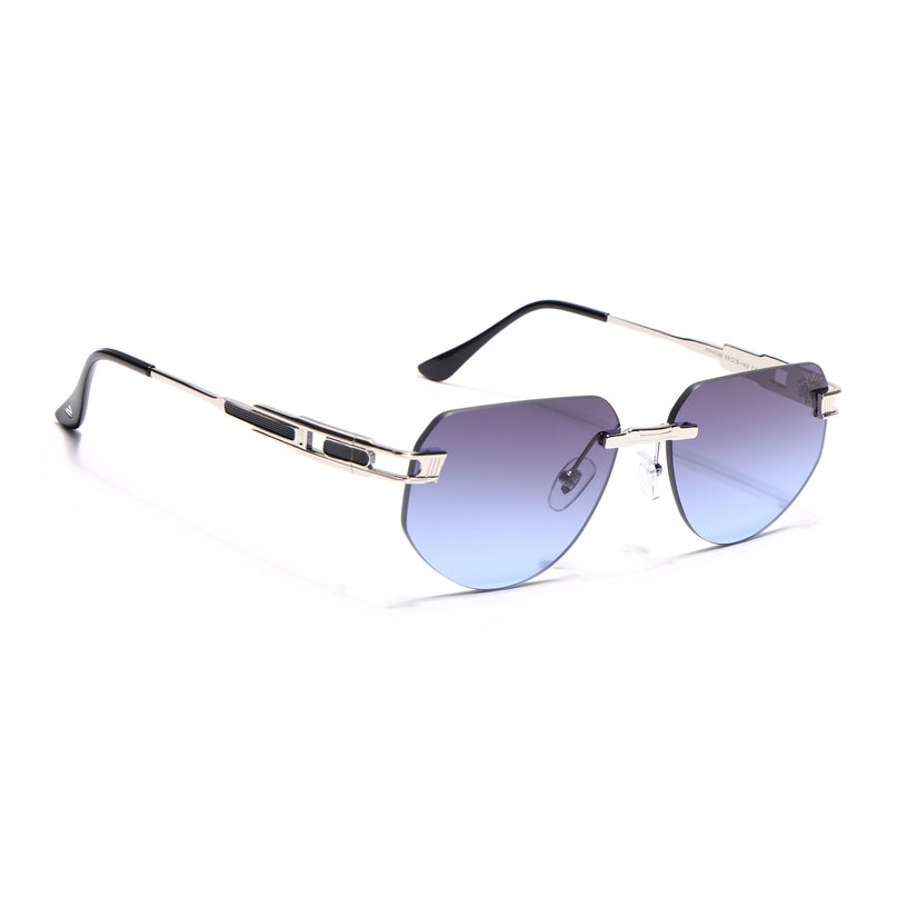Rimless Sunglasses for Men & Women (Grey & Blue Lens | Silver Frame - MG7313)