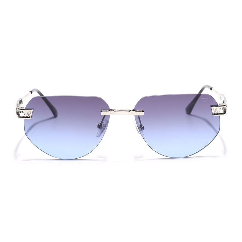 Rimless Sunglasses for Men & Women (Grey & Blue Lens | Silver Frame - MG7313)