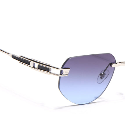 Rimless Sunglasses for Men & Women (Grey & Blue Lens | Silver Frame - MG7313)