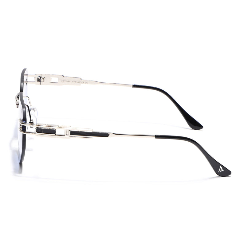 Rimless Sunglasses for Men & Women (Grey & Blue Lens | Silver Frame - MG7313)