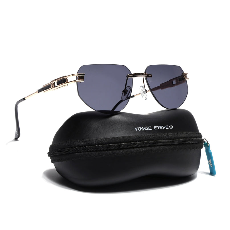 Rimless Sunglasses for Men & Women (Black Lens | Golden Frame - MG7315)