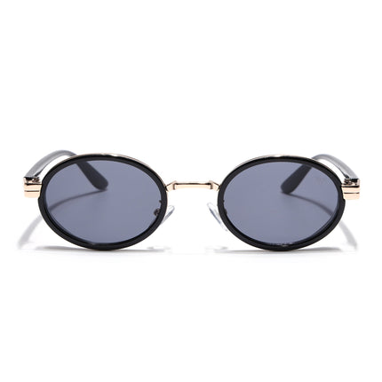 Ovel Sunglasses for Men & Women (Grey Lens | Golden & Black Frame - MG7349)
