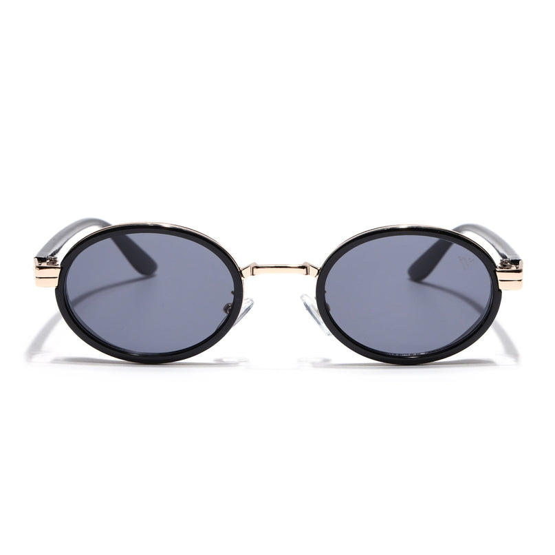 Ovel Sunglasses for Men & Women (Grey Lens | Golden & Black Frame - MG7349)