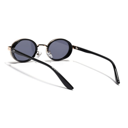 Ovel Sunglasses for Men & Women (Grey Lens | Golden & Black Frame - MG7349)