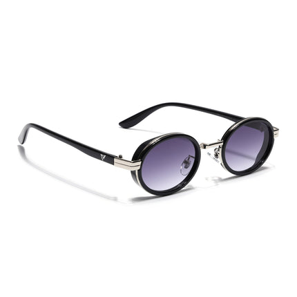 Ovel Sunglasses for Men & Women (Grey & Clear Lens | Silver & Black Frame - MG7350)