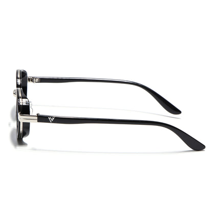 Ovel Sunglasses for Men & Women (Grey & Clear Lens | Silver & Black Frame - MG7350)