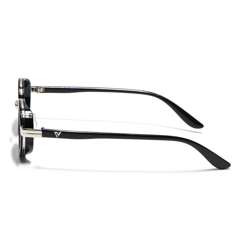 Ovel Sunglasses for Men & Women (Grey & Clear Lens | Silver & Black Frame - MG7350)