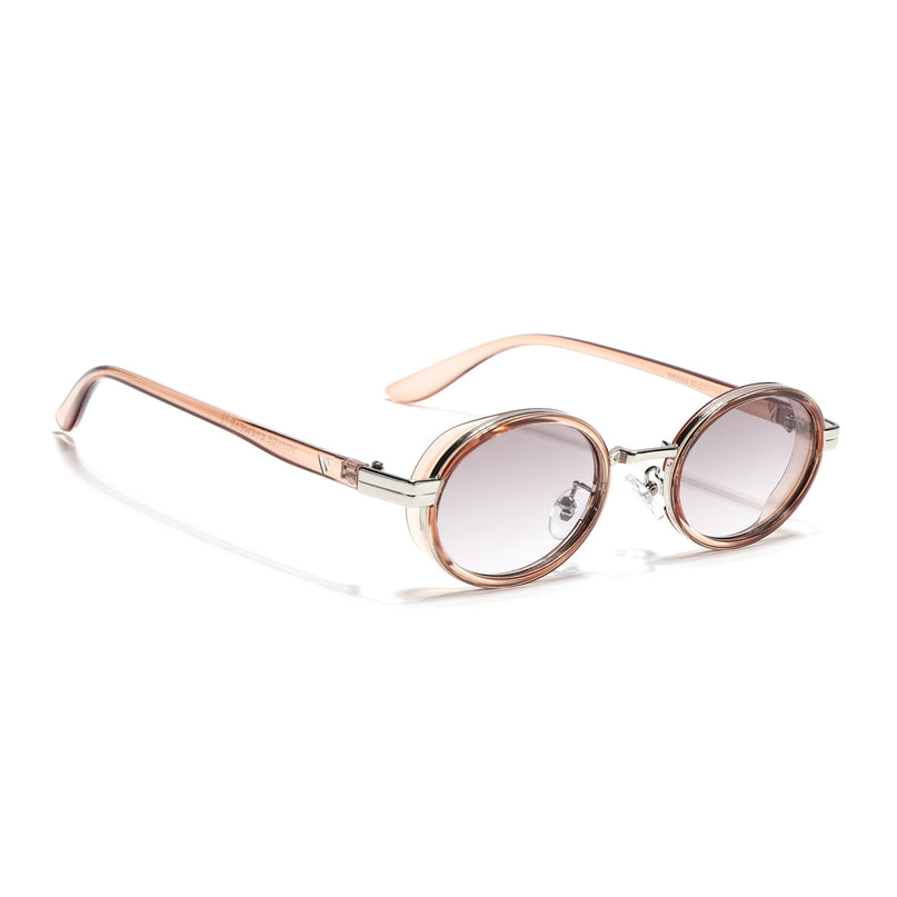 Ovel Sunglasses for Men & Women (Light Brown & Clear Lens | Silver Brown Frame - MG7352)