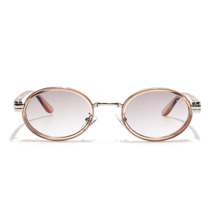 Ovel Sunglasses for Men & Women (Light Brown & Clear Lens | Silver Brown Frame - MG7352)