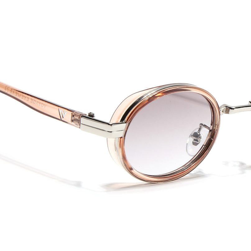 Ovel Sunglasses for Men & Women (Light Brown & Clear Lens | Silver Brown Frame - MG7352)