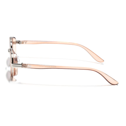Ovel Sunglasses for Men & Women (Light Brown & Clear Lens | Silver Brown Frame - MG7352)
