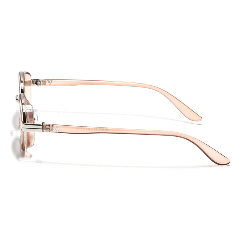 Ovel Sunglasses for Men & Women (Light Brown & Clear Lens | Silver Brown Frame - MG7352)