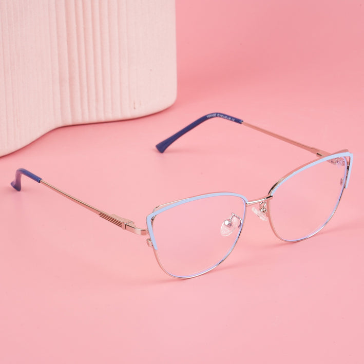 Voyage Glam Sky Blue & Golden Cateye Eyeglasses for Women - MG4426-C3