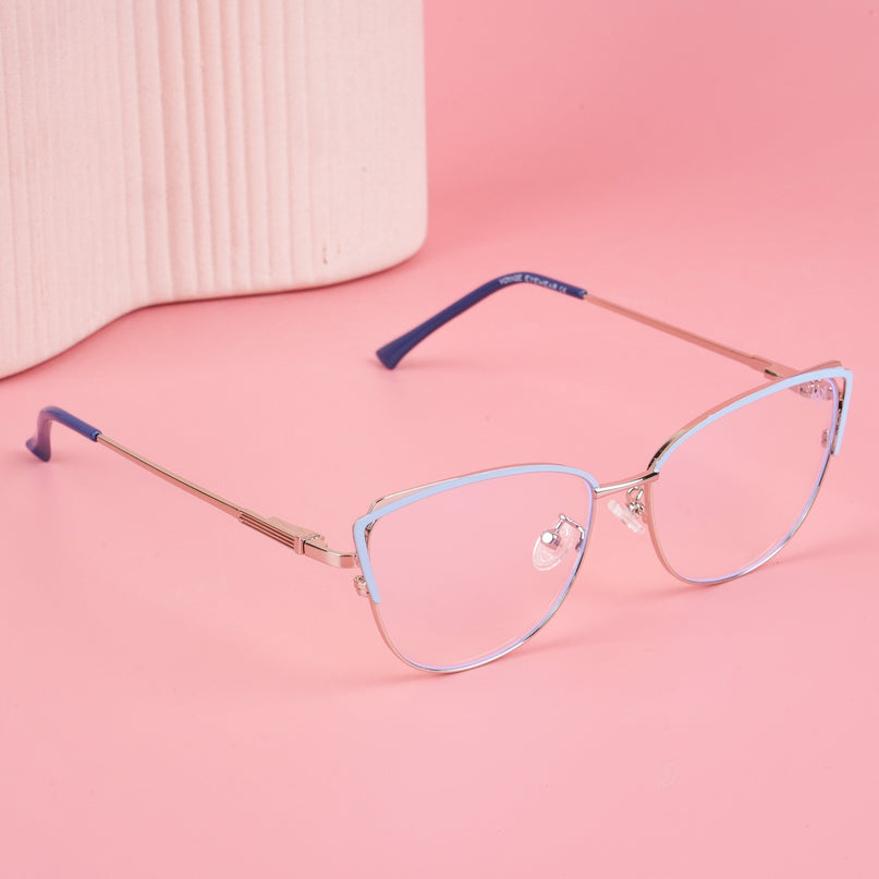 Voyage Glam Sky Blue & Golden Cateye Eyeglasses for Women - MG4426-C3