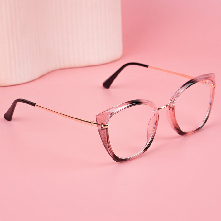 Voyage Glam Pink Black & Golden Cateye Eyeglasses for Women - MG5226-C4