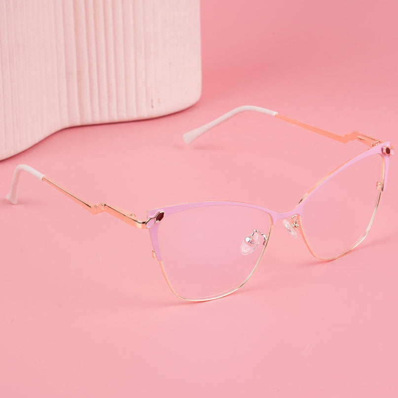Voyage Glam Pink & Golden Cateye Eyeglasses for Women - MG4404-C4