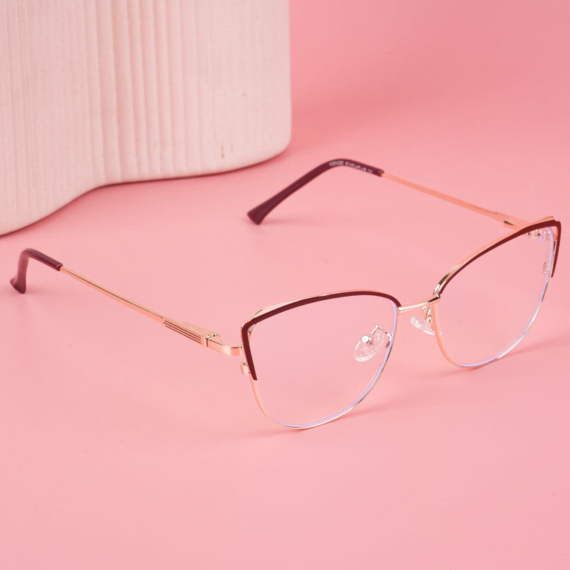 Voyage Glam Red & Golden Cateye Eyeglasses for Women - MG4424-C5