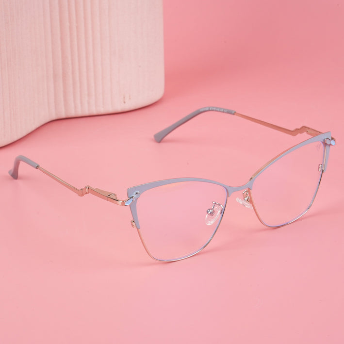Voyage Glam Sky Blue & Golden Cateye Eyeglasses for Women - MG4401-C5