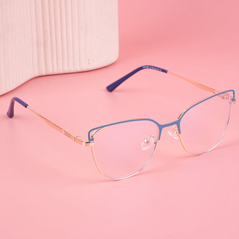 Voyage Glam Blue & Golden Cateye Eyeglasses for Women - MG4411-C3