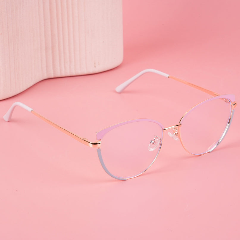 Voyage Glam Pink, Blue & Golden Cateye Eyeglasses for Women - MG4430-C3