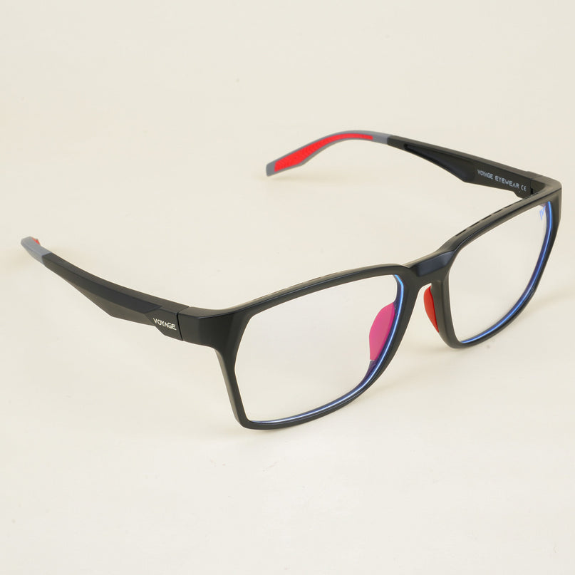 Voyage Techtonic Matt Black & Red Wayfarer Eyeglasses for Men & Women - MG5293-C4