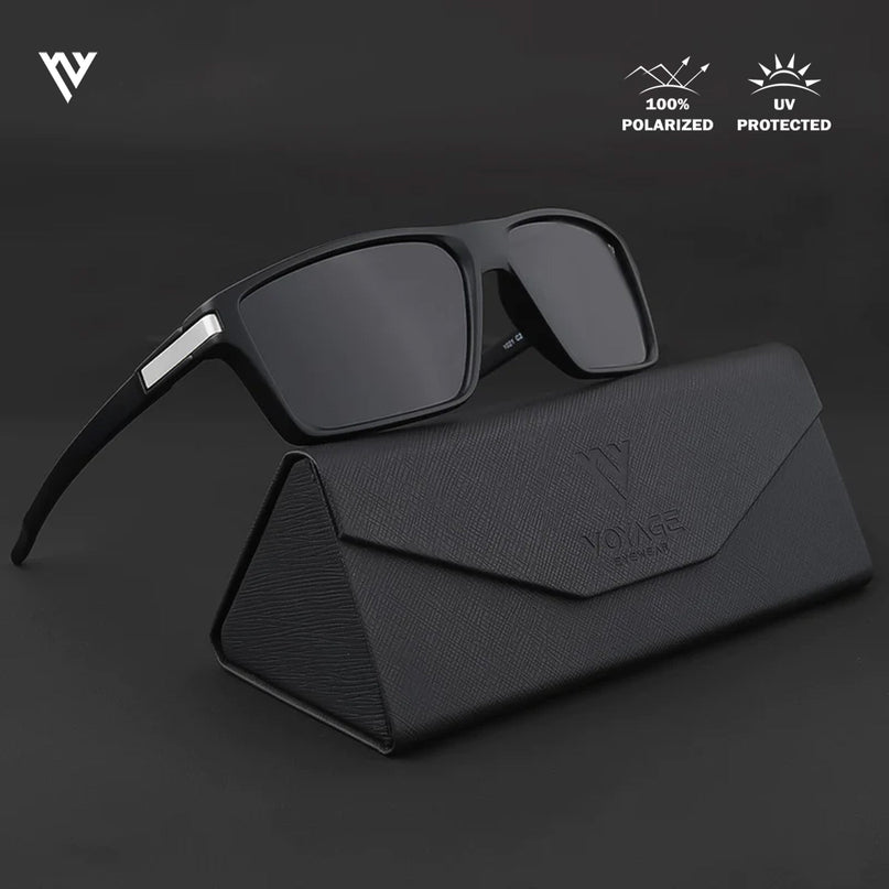 Jaxor | Shine Black & Silver Rectangle Polarized Sunglasses - PMG3968