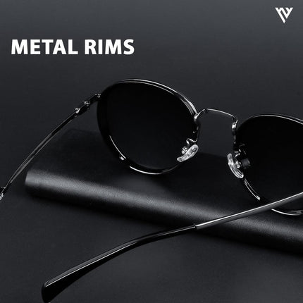 Captain |  Black and Silver Round Polarized Sunglasses - PMG3982