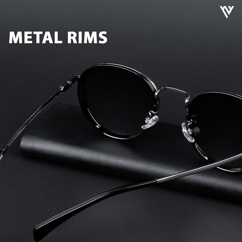Captain |  Black and Silver Round Polarized Sunglasses - PMG3982