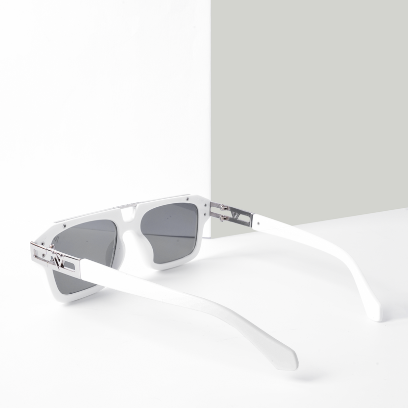 Wayfarer Sunglasses (Black Lens | White & Silver Frame - MG5387)