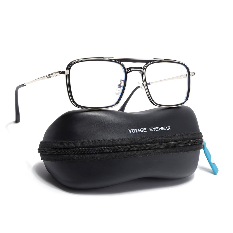 Voyage Silver & Black Wayfarer Eyeglasses for Men & Women (5012FMG6852-C2)