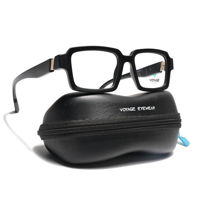 Voyage Black Rectangle Eyeglasses for Men & Women (52200FMG7678)