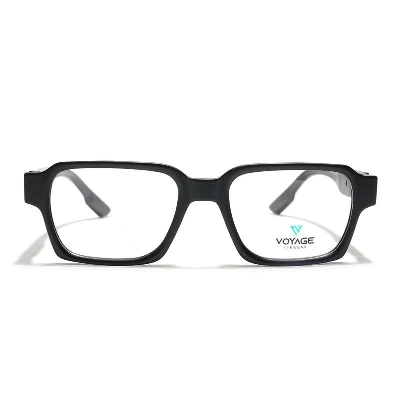 Voyage Black Rectangle Eyeglasses for Men & Women (52207FMG7720)