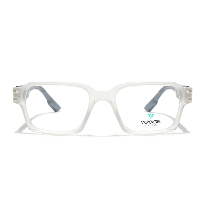 Voyage Matt Transparent Rectangle Eyeglasses for Men & Women (52207FMG7725)