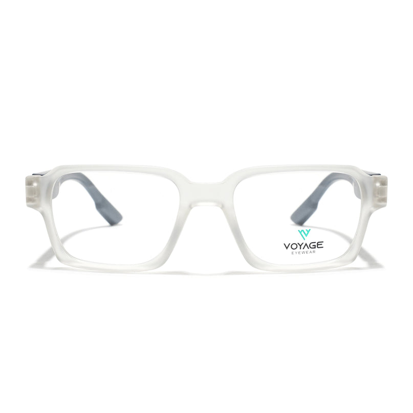 Voyage Matt Transparent Rectangle Eyeglasses for Men & Women (52207FMG7725)