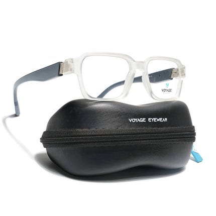 Voyage Matt Transparent Rectangle Eyeglasses for Men & Women (52207FMG7725)