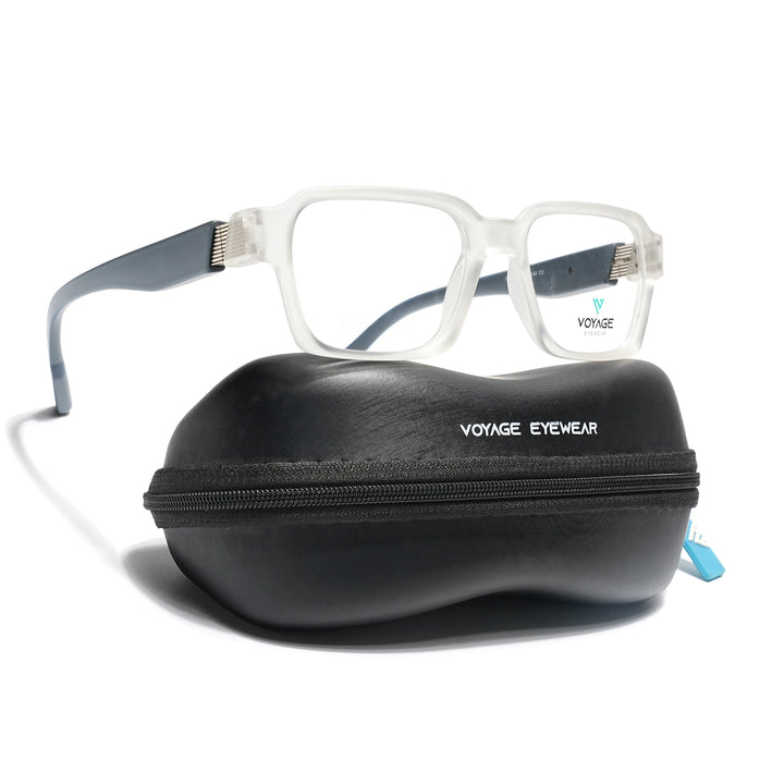 Voyage Matt Transparent Rectangle Eyeglasses for Men & Women (52207FMG7725)