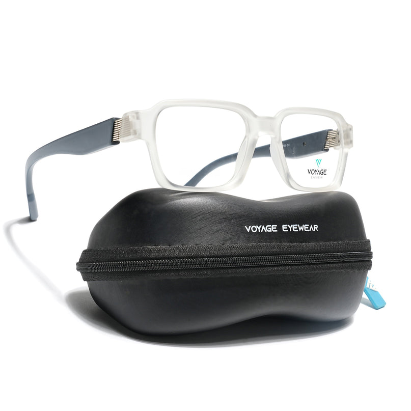 Voyage Matt Transparent Rectangle Eyeglasses for Men & Women (52207FMG7725)