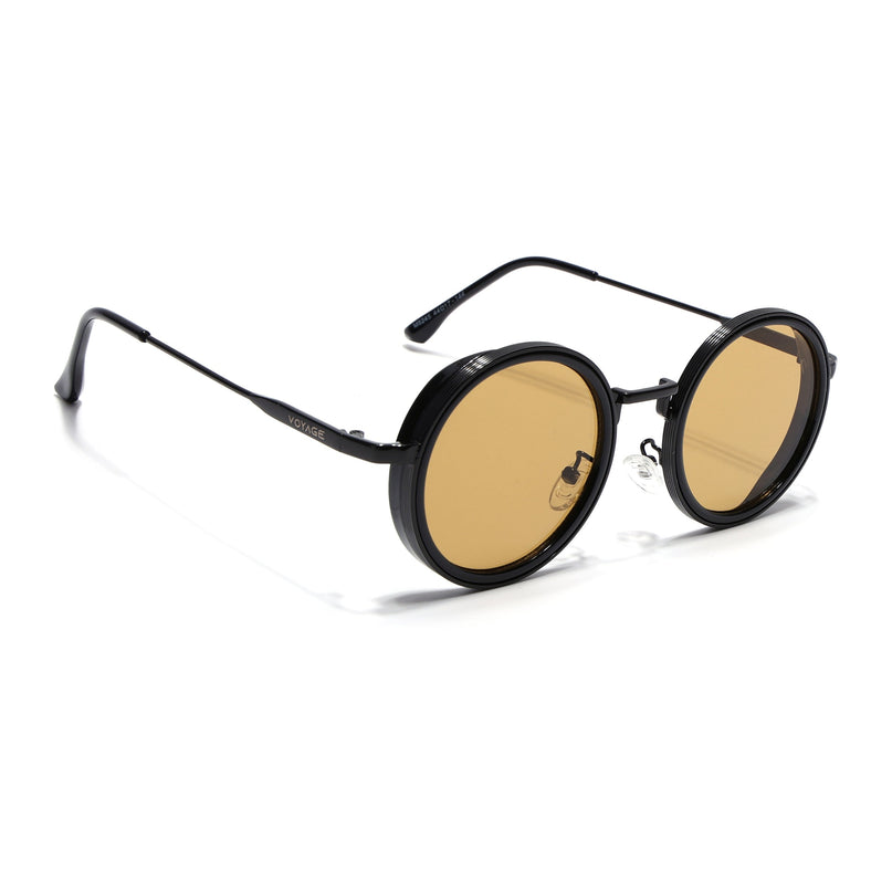 Round Sunglasses for Men & Women (Brown Lens | Black Frame - MG7116)