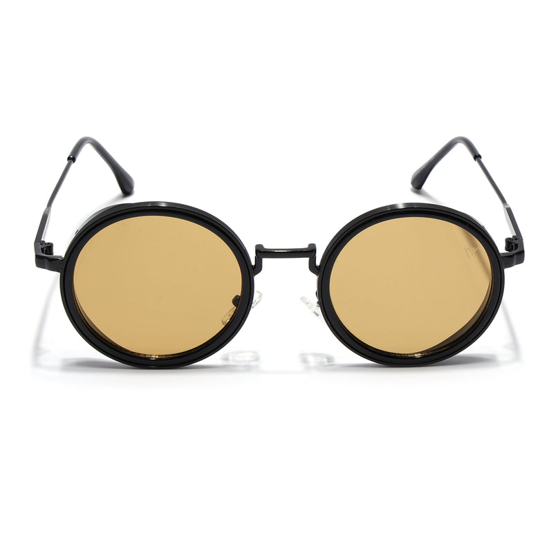 Round Sunglasses for Men & Women (Brown Lens | Black Frame - MG7116)