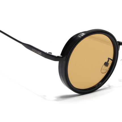 Round Sunglasses for Men & Women (Brown Lens | Black Frame - MG7116)