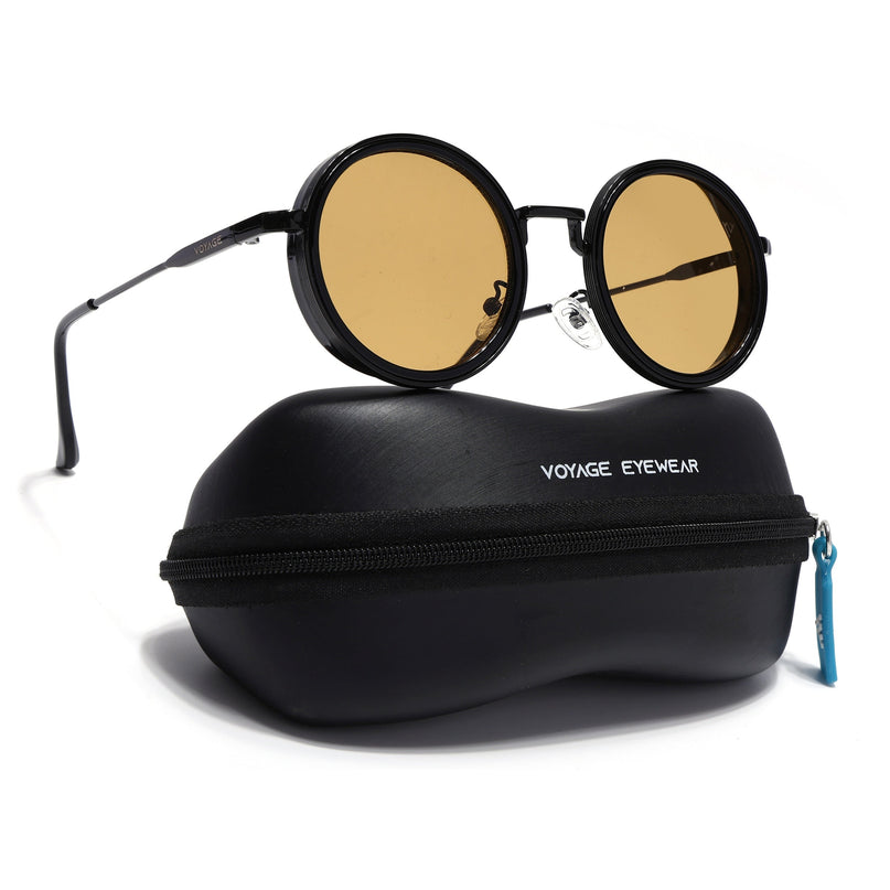 Round Sunglasses for Men & Women (Brown Lens | Black Frame - MG7116)