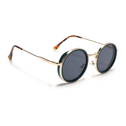 Round Sunglasses for Men & Women (Black Lens | Golden & Green Frame - MG7119)