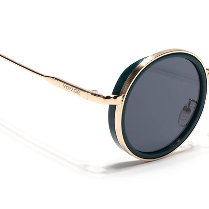Round Sunglasses for Men & Women (Black Lens | Golden & Green Frame - MG7119)