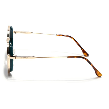 Round Sunglasses for Men & Women (Black Lens | Golden & Green Frame - MG7119)