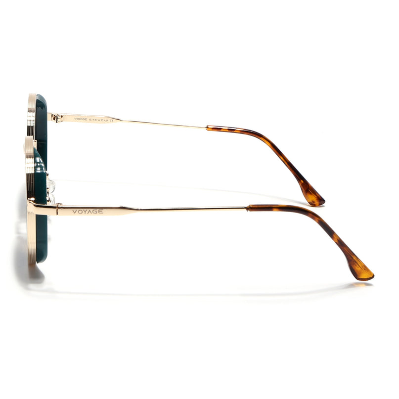 Round Sunglasses for Men & Women (Black Lens | Golden & Green Frame - MG7119)