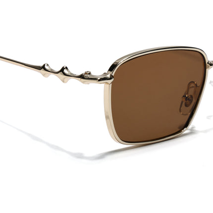Rectangle Sunglasses for Men & Women (Brown Lens | Golden Frame - MG7818)