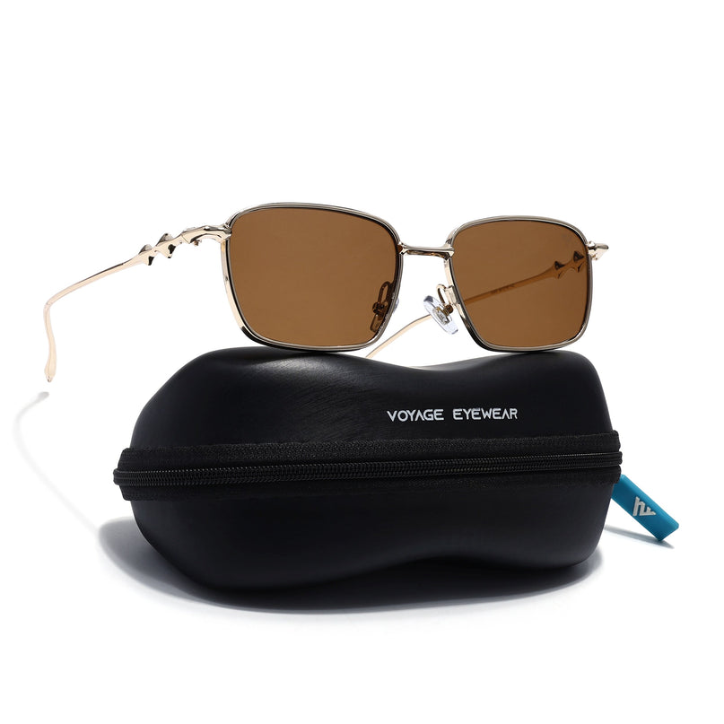 Rectangle Sunglasses for Men & Women (Brown Lens | Golden Frame - MG7818)
